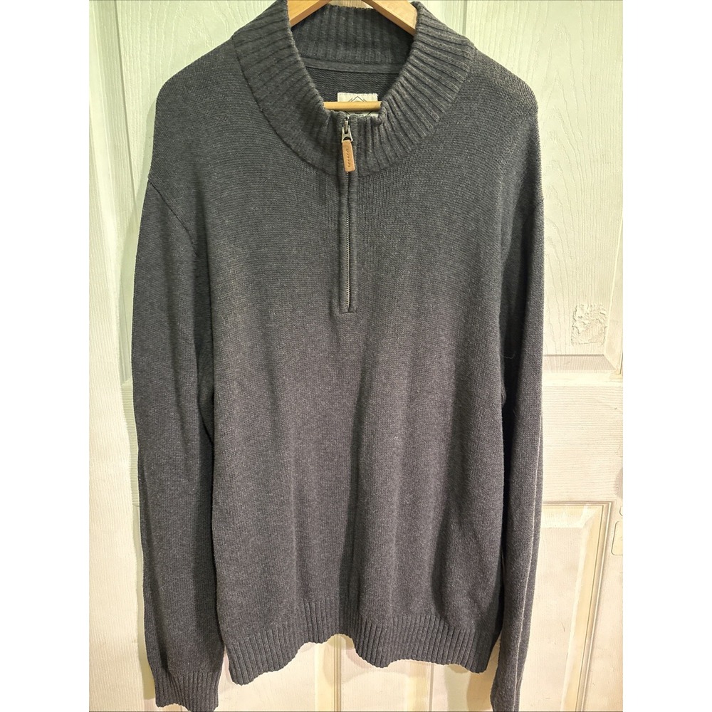St John's Bay Heather Knit Sweater Men Size XXL Gray Long Sleeve 1/4 Zip Cotton